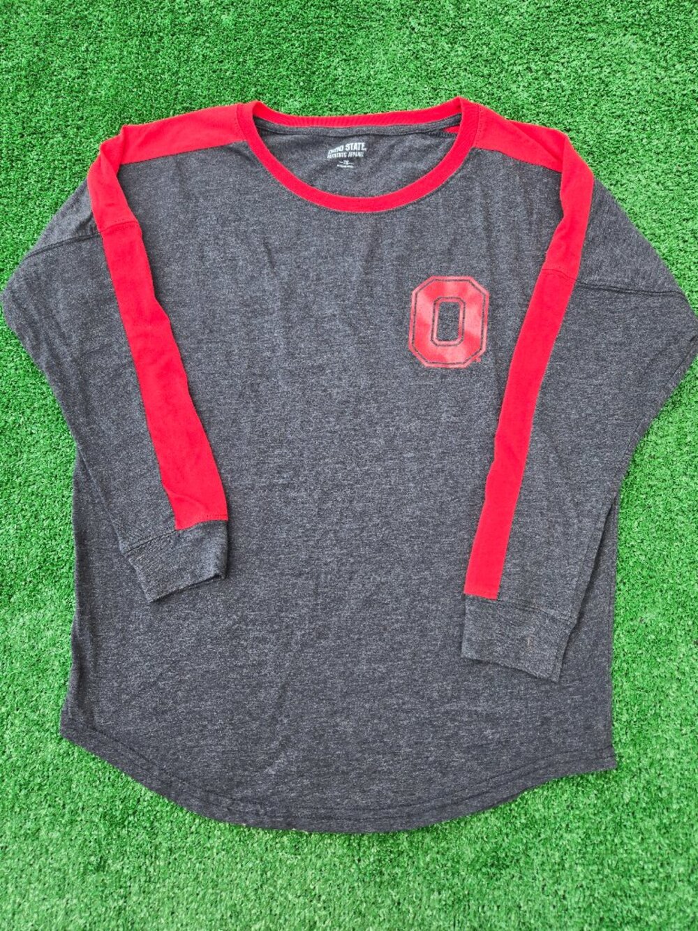 The Ohio State University Buckeyes long sleeve raglan tee metallic letters